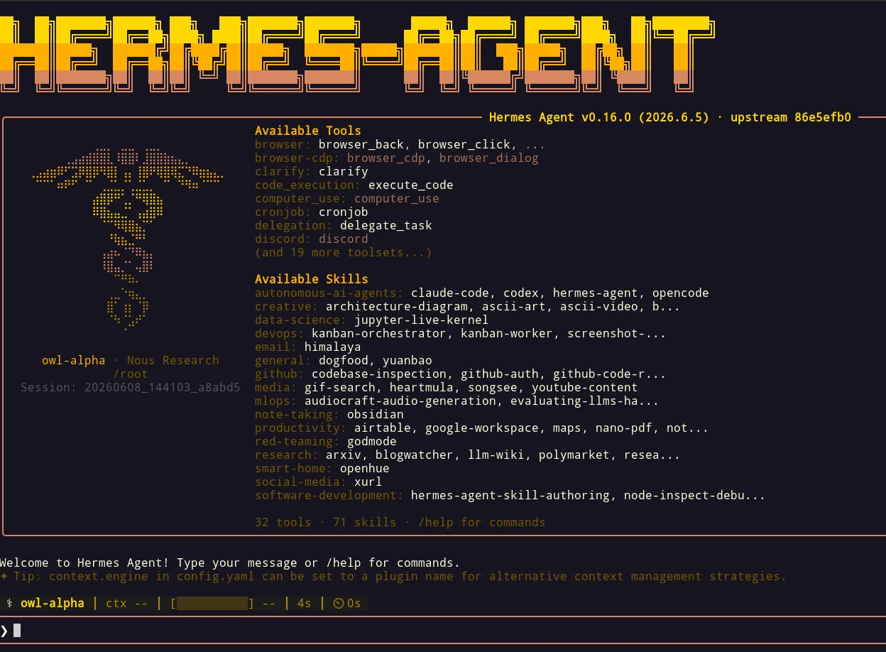 Hermes agent terminal